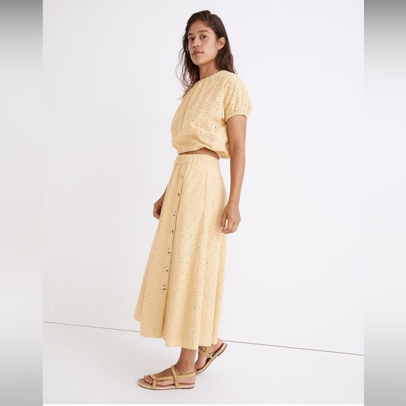 NWOT Madewell Eyelet Side-Button Midi Skirt in Dream-On Daisy - Ivory - Size XS - Picture 2 of 9